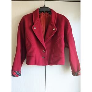 Women's Red Woolen-Viscose Long Sleeve Collared Button Down Jacket Size 34
